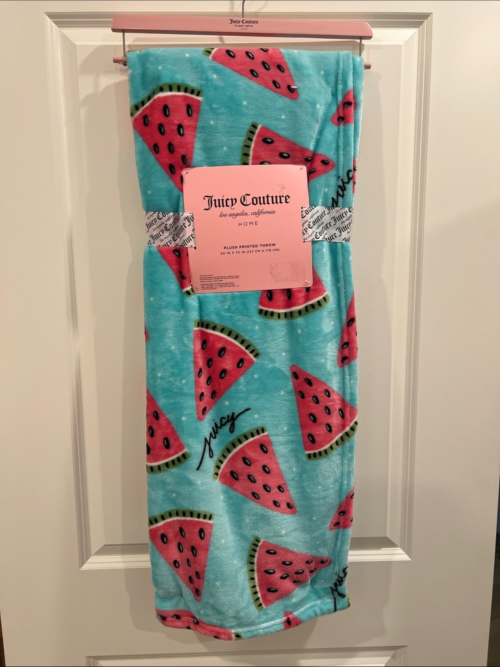 Juicy Couture Aqua & Pink Watermelon Plush Throw Blanket